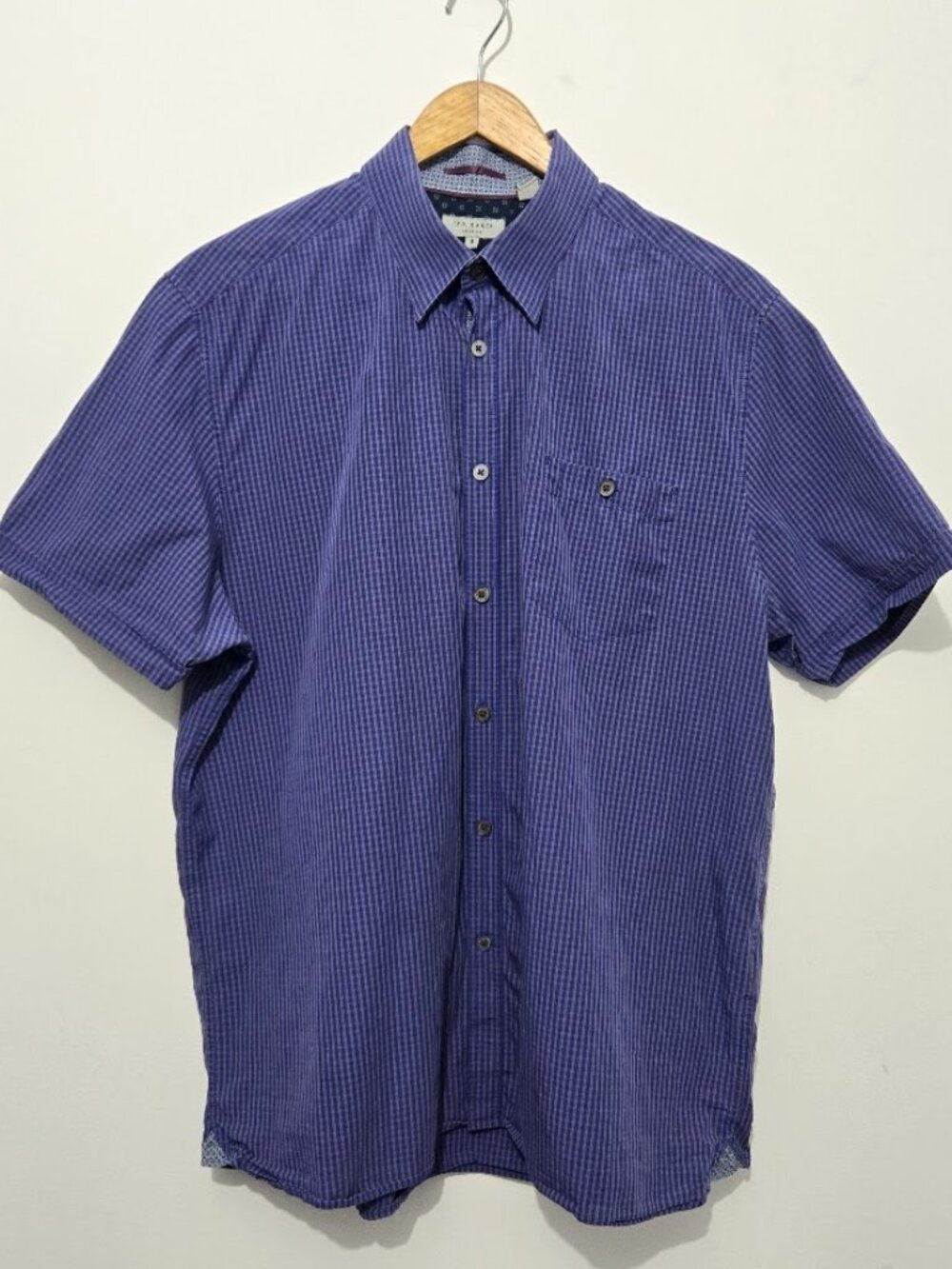 Ted Baker Mens Blue Short Sleeve Button Up Shirt Sz 5 XL Preppy Golf 100% Cotton